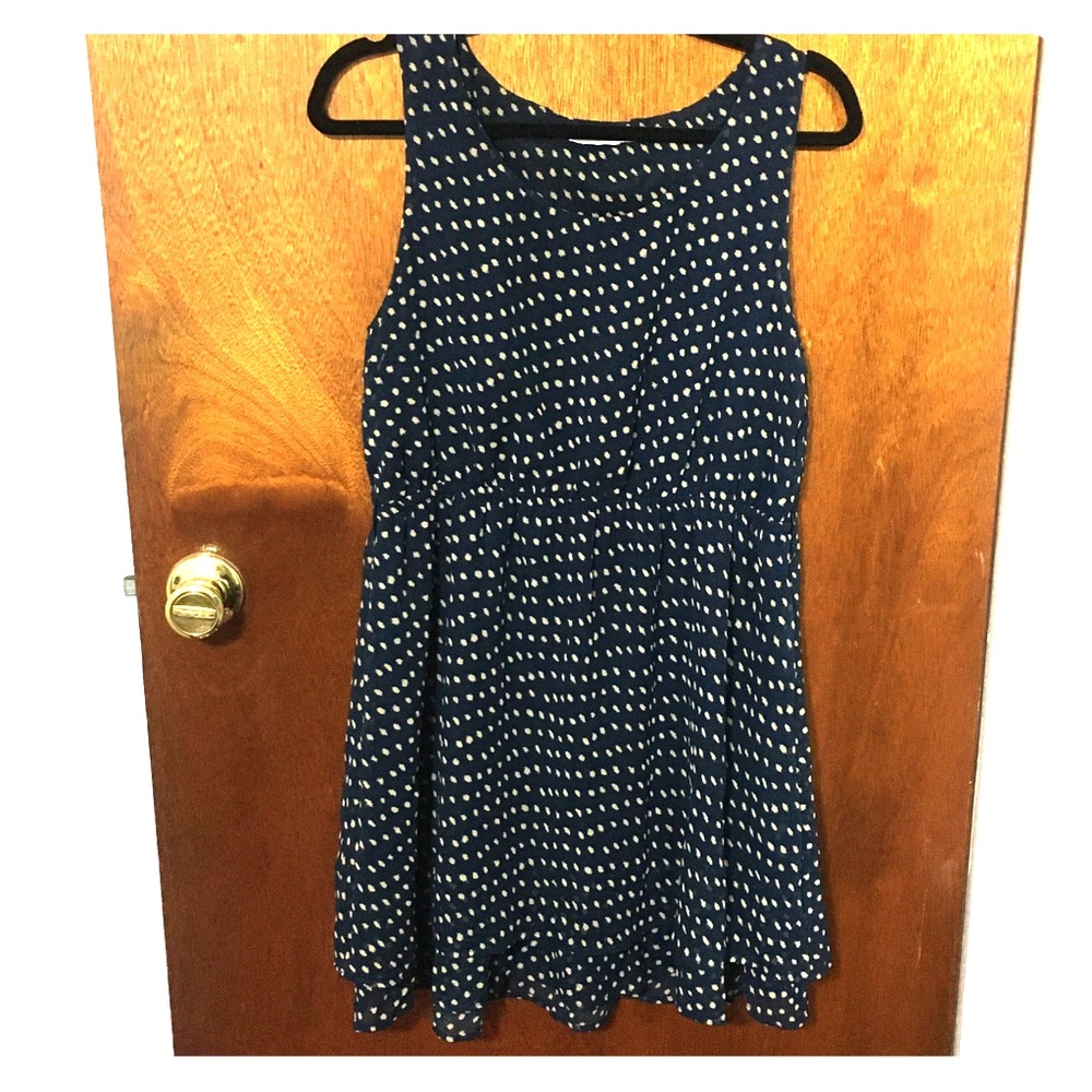 Blue and off-white spotted mini dress / tunic - L